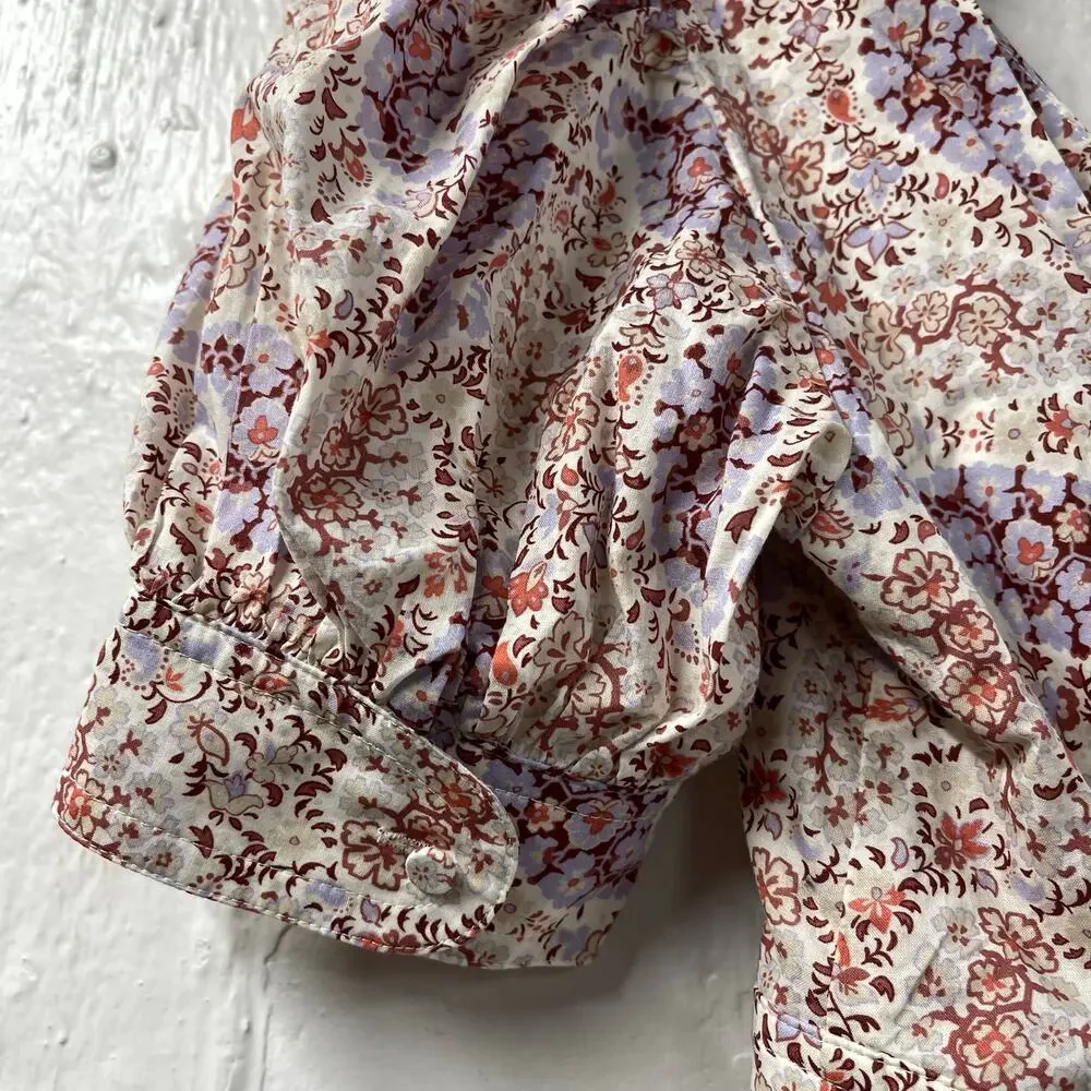 J Crew Collection Puff Sleeve Peplum Top Size 00 Floral Print